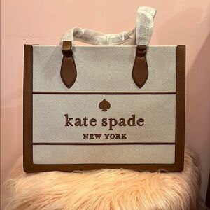Kate Spade Cream and Brown Canvas Leather Tote NWT